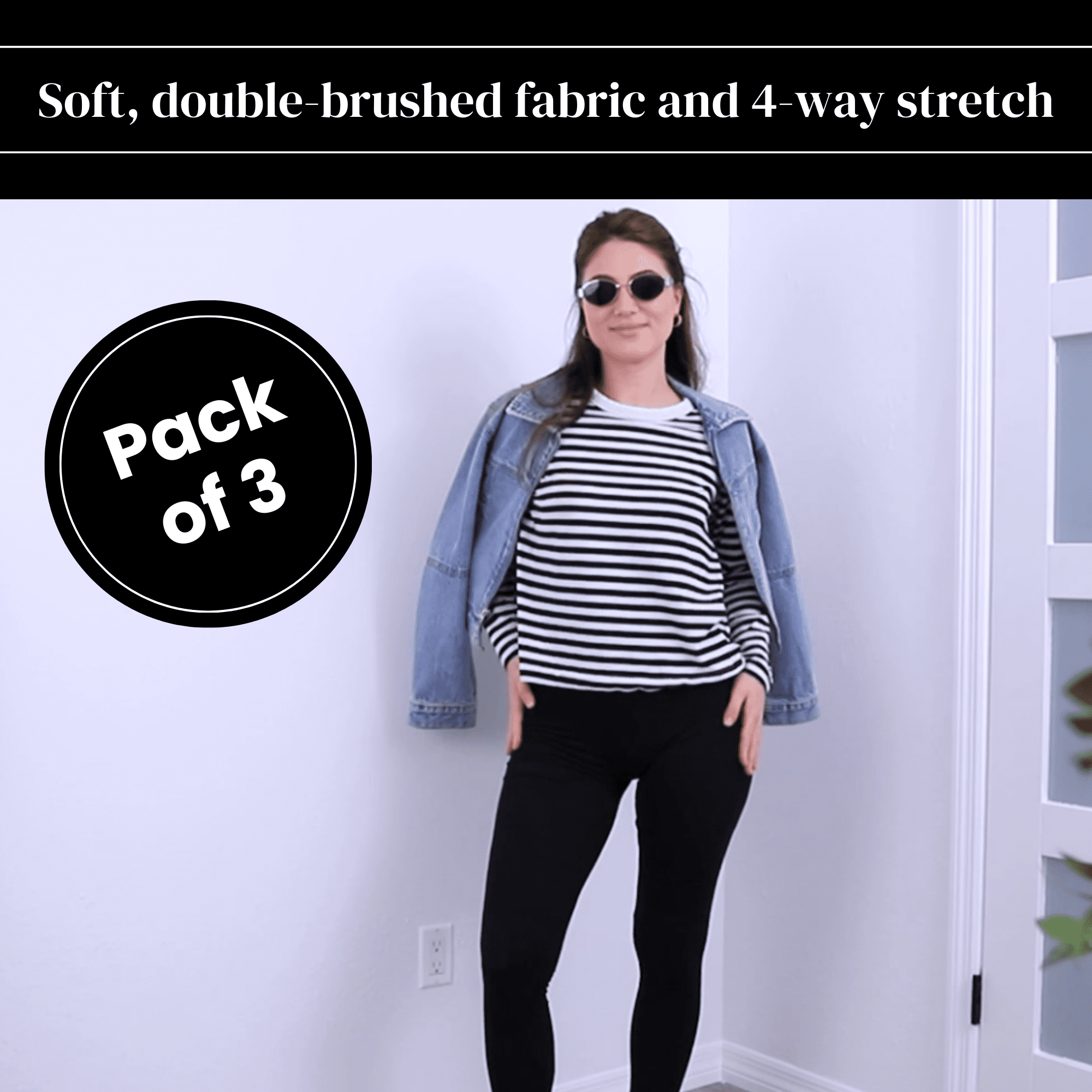 [3 Pack] Black Leggings for Women Athletic Casual Lounge Yoga Pants 4-Way Stretch and Buttery Soft