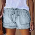 thumbnail image 2 of Nestiefly Womens Lightweight Shorts Casual Baggy Trendy Hot Pants Elastic Waist Drawstring Comfy Shorts with Pockets Light Blue S, 2 of 8