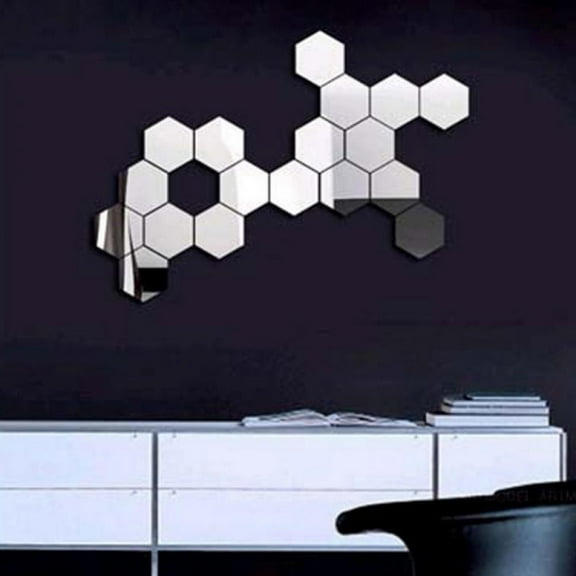 3D Mirror Wall Stickers, 12pcs Removable Acrylic Wall Decals, Hexagonal Adhesive Mirror Tiles Wall Decor for Home Living Room Bedroom DIY