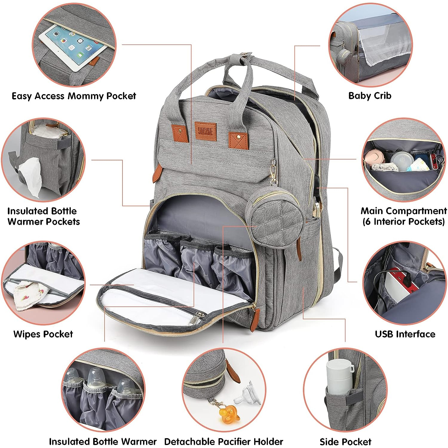 LarmTek Diaper Bag Backpack Travel Baby Changing Bags for Boys Girls ...