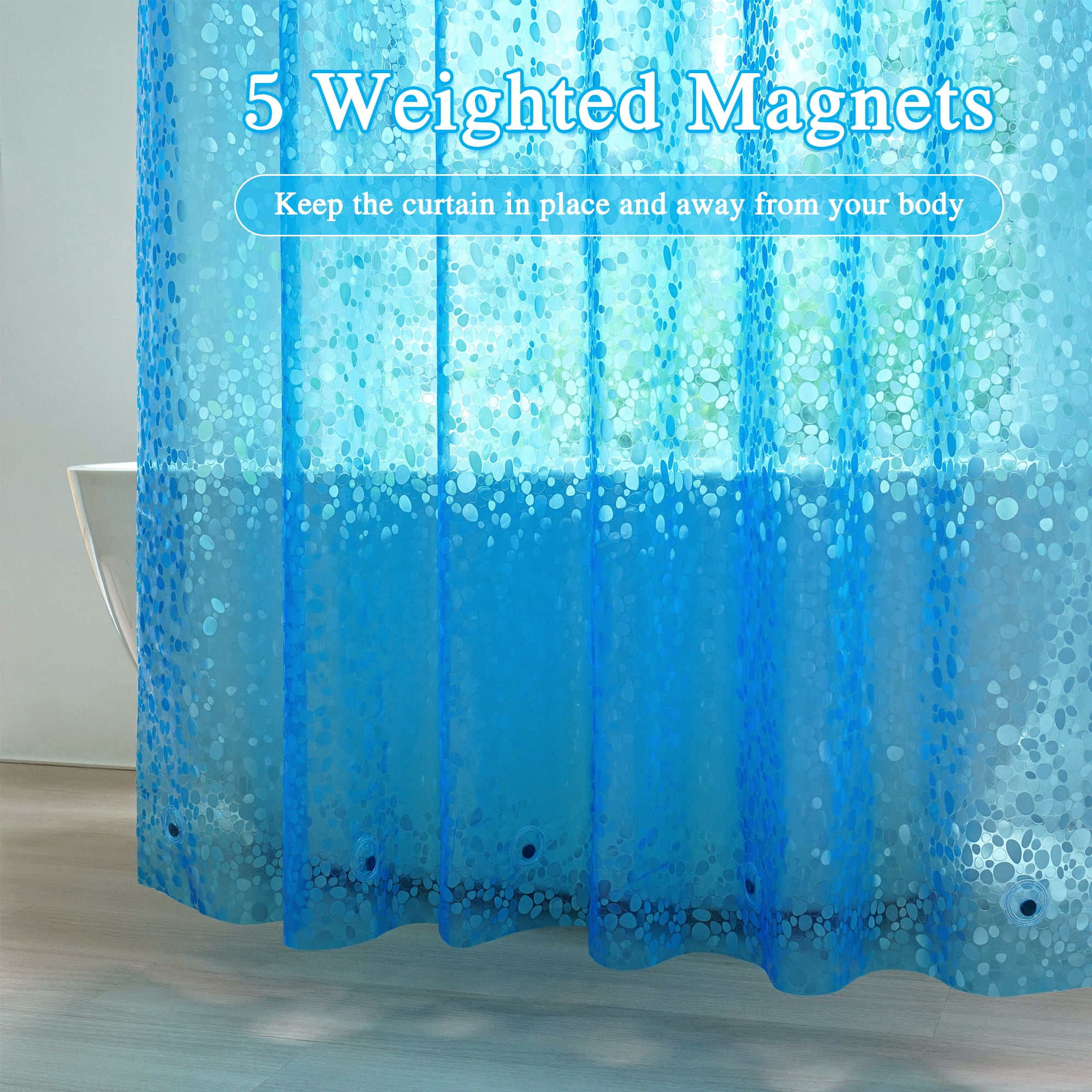 Inosoo Clear Blue Shower Curtain Liner with Pebble Design, 72"x72" Clear Shower Liner for Bathroom, Heavy Duty Waterproof Thick EVA Plastic Shower Curtain，Mold & Mildew Resistant