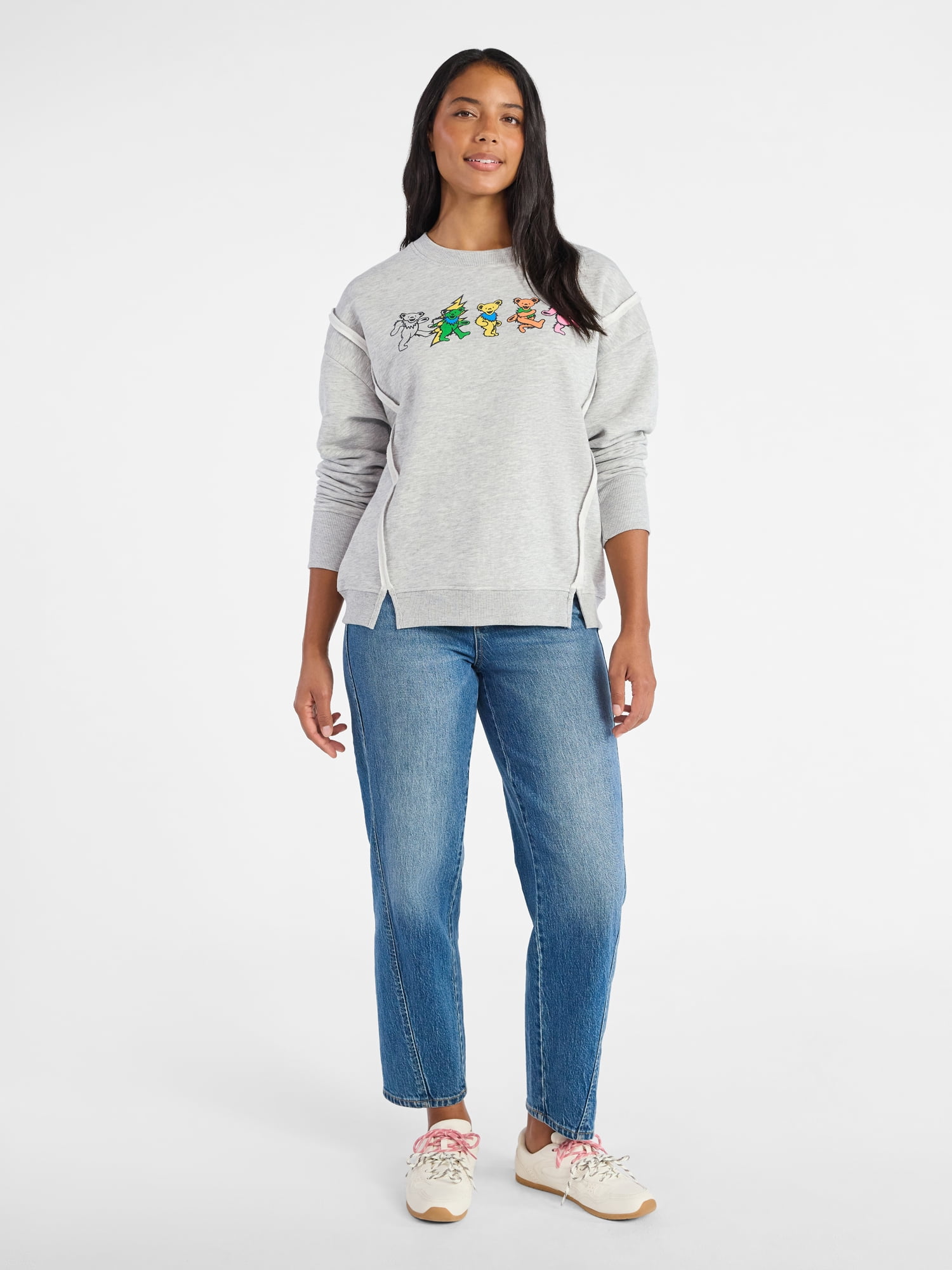 Time and Tru Women's Grateful Dead Dancing Bear Line Up Graphic Sweatshirt with Long Sleeves, Sizes XS-XXXL