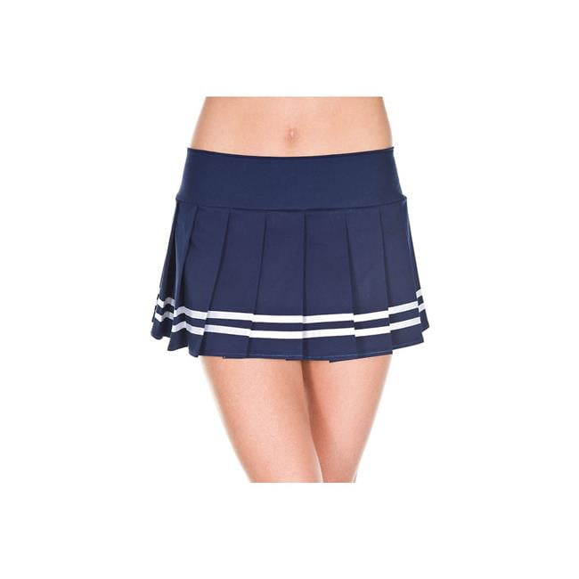Music Legs 185 Navy Blue White Pleated Double Striped Skirt Navy Blue