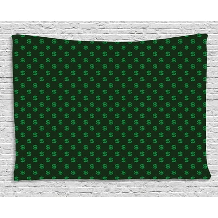 Money Tapestry Pattern Of Dollar Symbols On Dark Green Background