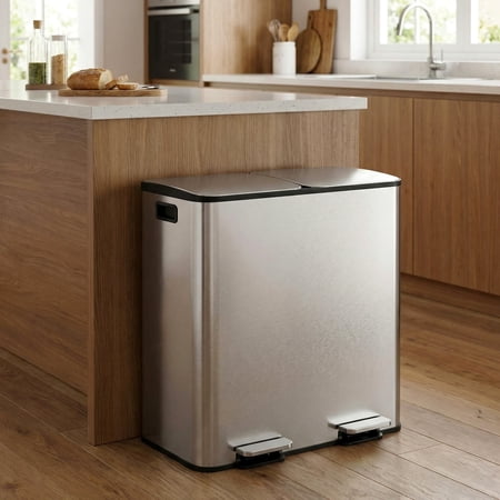 TLSUNNY 2 x 10.6 Gal Compartment Trash Can with Odor-Control Box, Large Step-on Recycle Bin, 2 Removable Inner Buckets, for Kitchen, Bathroom, Office
