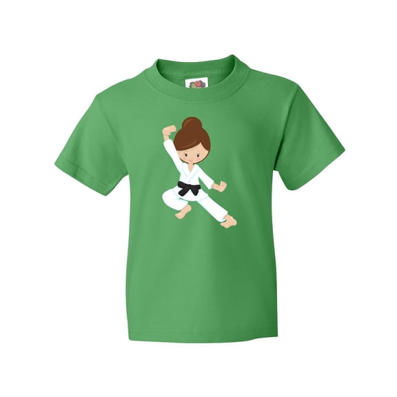 Inktastic Cute Girl, Brown Hair, Black Belt, Karate Pose Youth T-Shirt