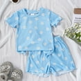 thumbnail image 2 of Pajamas for Kids Kids Baby Girls'summer Flower Printed Casual Short Sleeve Tops and Shorts Two Piece Pajamas Set Toddler Girl Pajamas Blue 6 Months-12 Months, 2 of 6