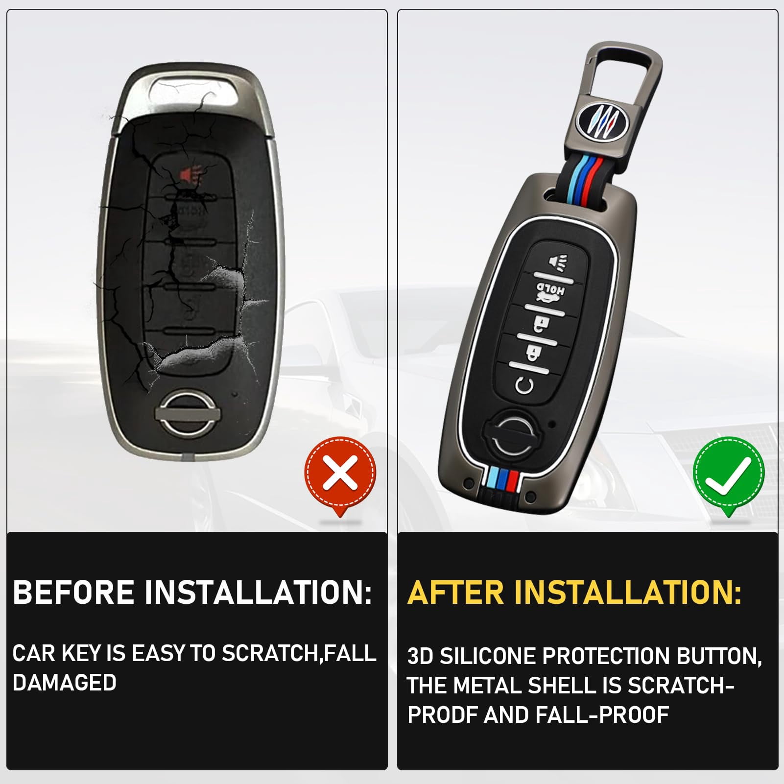 Compatible with 2023 2024 2025 Nissan Rouge Pathfinder Key Fob Cover 5 Buttons,2025 Murano Armada Key Fob Cover,2024 2025 Sentra Key Fob Case,Metal Shell & Soft Silicone Protection