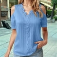 thumbnail image 2 of Daznico Women's Cold Shoulder Lace Trim Blouse, Crinkle Texture Short Sleeve Casual Top for Summer Vacation & Daily Wear,S, 2 of 5