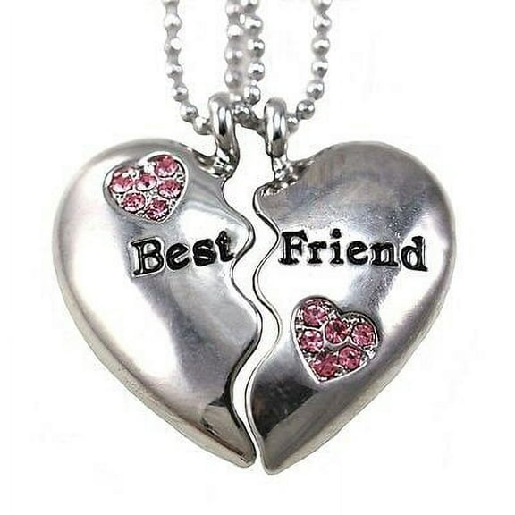New Best Friends Forever BFF Clear Heart Two Pendant Necklace Engraved Charm h1