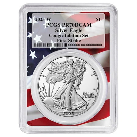 2023-W Proof $1 American Silver Eagle Congratulations Set PCGS PR70DCAM FS Flag Frame