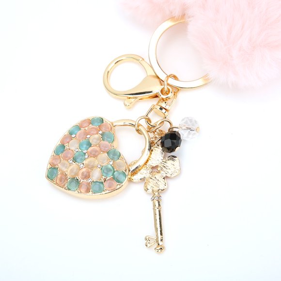 Llavero Con Forma De Corazón Esponjoso, Bola De Piel, Llavero, Bolso Rosa, Accesorio Decorativo Colgante