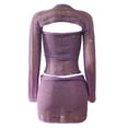 thumbnail image 5 of BLTIBY Womens 2 PC Set Summer Solid Color Beaded Knitted Hollow Out Bra with Long Sleeve Skirt Fashion Outfits Purple 2 XL, 5 of 6