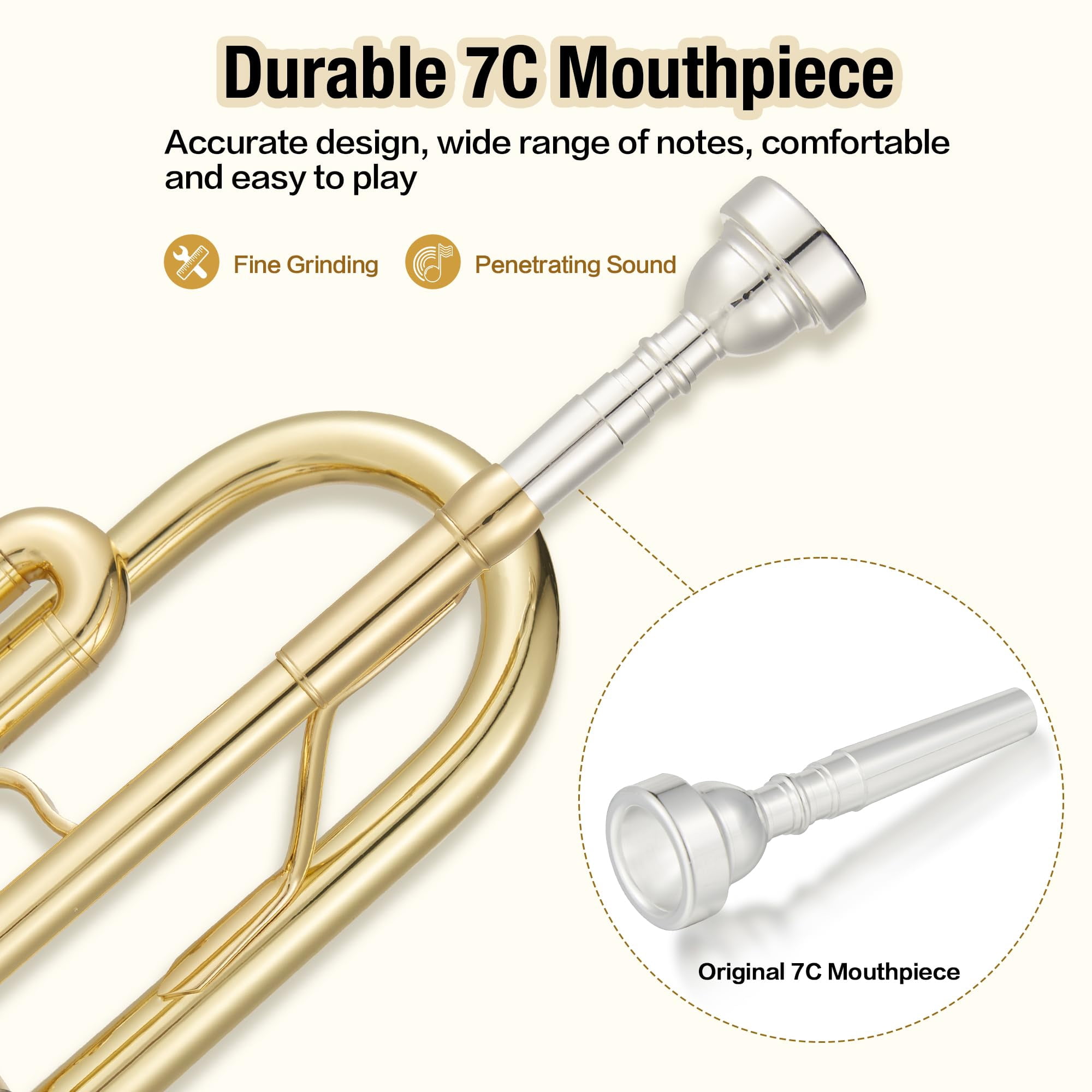 Professional Standard Trumpet for Beginners & Students - Gold Lacquer Brass with Hard Case, Mouthpiece, Cleaning Kit, Gloves & Polish Cloth