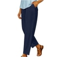 thumbnail image 2 of Baodmurt Shorts pour Femmes, Coton Lin Ample Uni Été Taille Élastique Pliée, Bleu P-3TG, 2 of 6