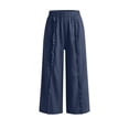 thumbnail image 5 of MLCDZ Capri Pants for Women Elastic High Waisted Wide Leg Cotton Linen Palazzo Capris Pull On Loose Flowy Beach Travel Cropped Pants, 5 of 8