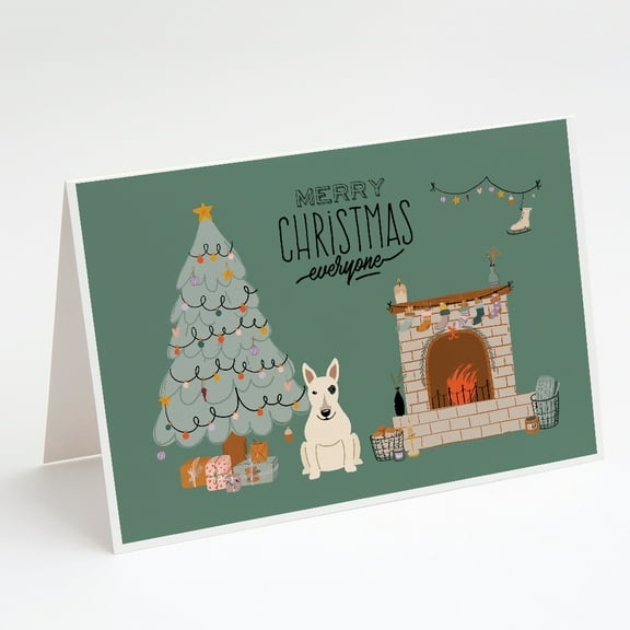White Bull Terrier Christmas Everyone Greeting Cards and Envelopes Pack of 8