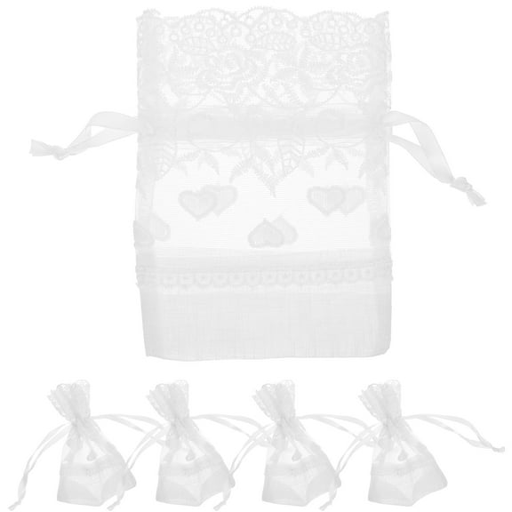 5 Pcs Mesh Gift Bags Small Paper with Handles Bulk Favor Drawstring Bride White