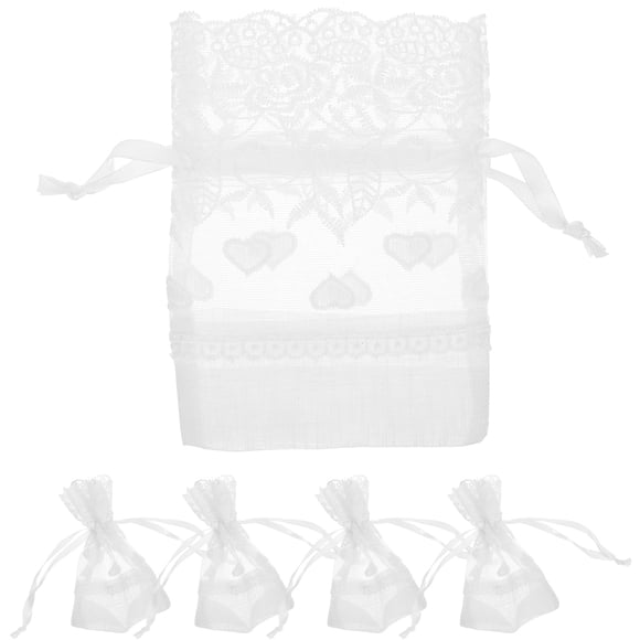 WHAMVOX 5Pcs White Lace Mesh Jewelry Bags Drawstring for Women Wedding Party Christmas Birthday Bridal Shower Storage