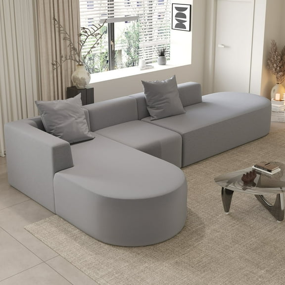 NeoKo Frameless Fluffy Modular Sofa, Elegant Curved Design, Soft Corduroy Material, Living Room Modular Sofa, No Installation Required, Suitable for Living Room(5 seats Grey)