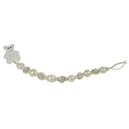 Dlux Jewels White Baby Pacifier Clip with Enamel Teddy Bear
