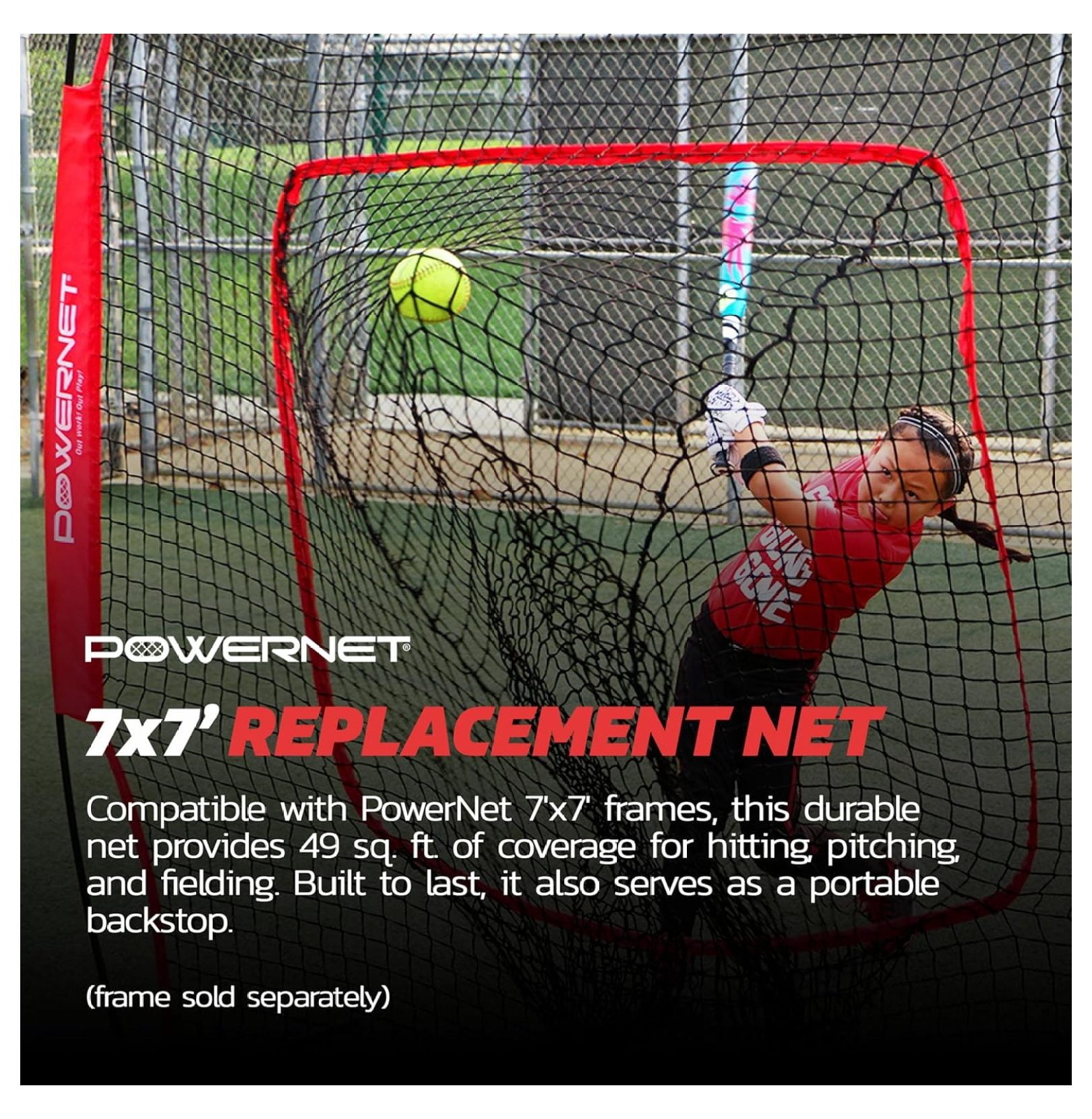7x7 FT Baseball & Softball Net Replacement Parts, Replace 7x7 FT Frame, Net Only or Carry Bag, Metal Frame and Fiberglass Poles, Durable Nets & Bags Available in Team Colors