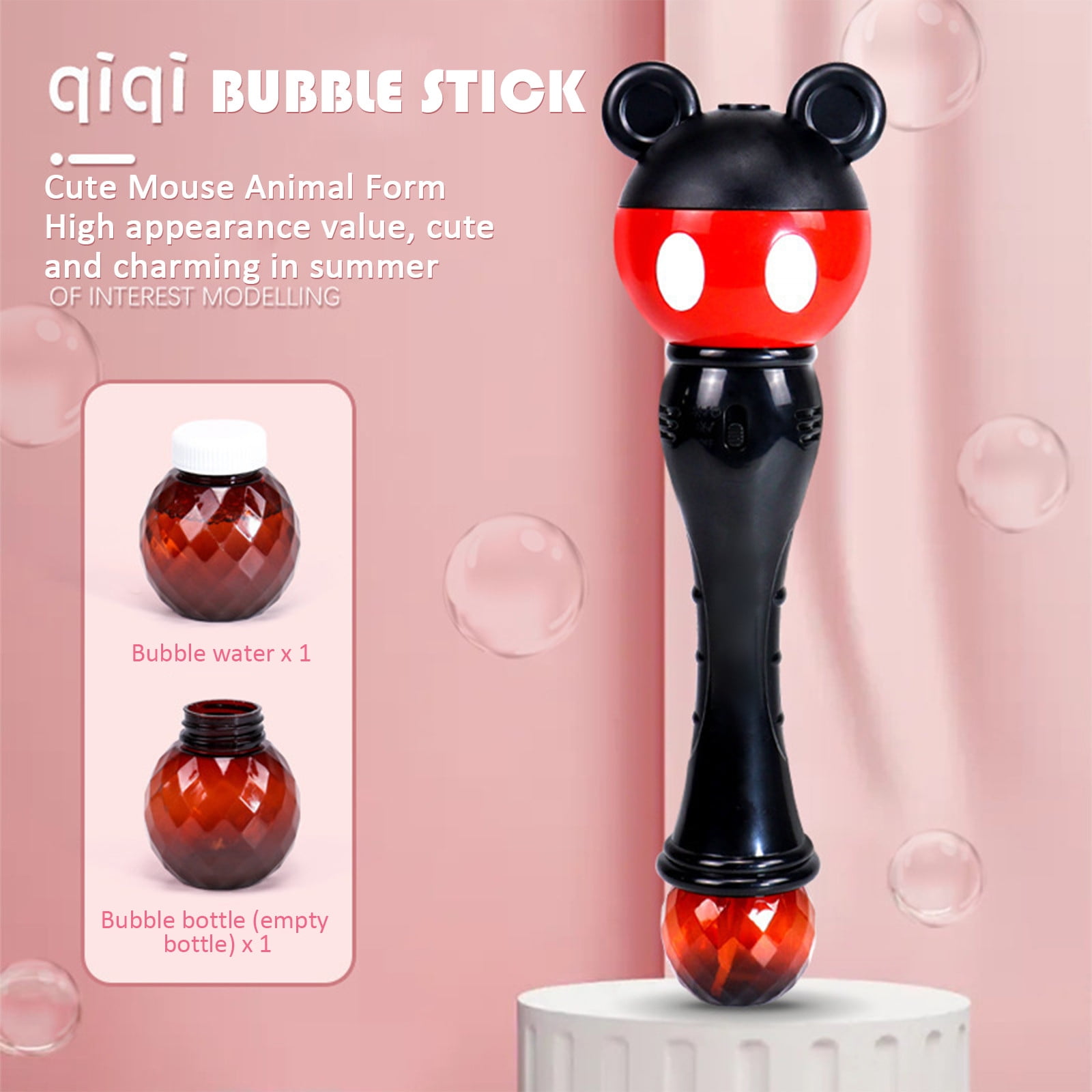 Cartoon Bubble Wand Machine, Automatic Bubble Blower with Colorful Bubble Effects, Portable Indoor Outdoor Bubble Maker with 50ml Bubble Solution