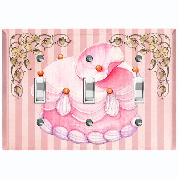 Metal Light Switch Plate Cover Elegant Pastel Pink Cake Striped Wallpaper CAK047