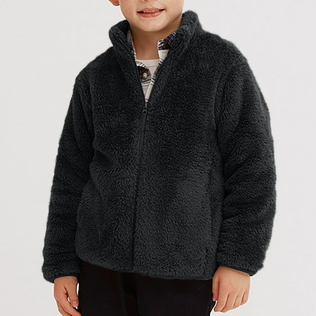 LOVZFMLL Vestes pour Filles Mode pour Enfants Couleur Unie Fermeture Éclair Poche Col Montant Chaud à Manches Longues à Capuche Veste Décontractée 3-4 Ans