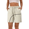 thumbnail image 2 of Capri Shorts for Women Knee Length Only Moment Women's Athletic Workout Short Nylon,Spandex Summer Elastic Waist Casual Lightweight with Pockets Beige,L, 2 of 8
