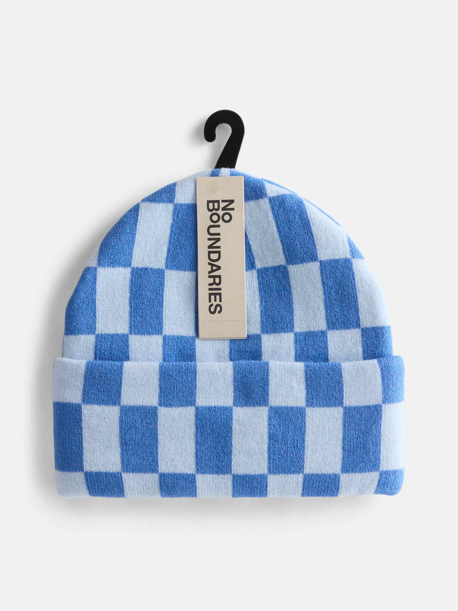 No Boundaries Women's Ribbed Knit Checkered Beanie