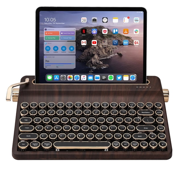 YUNZII QL75 Wireless Typewriter Hot Swap Retro Mechanical Keyboard,Punk Round Keycaps,RGB Backlit QMK/VIA Programmable, Multi-Device Keyboard with 2.