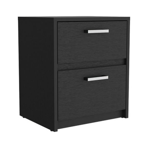 Xukmct Wood Nightstand with 2 Drawers and Metal Handles, Beside Table for Home, Bedroom, Black