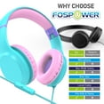 thumbnail image 3 of FosPower Kids Headphones Wired with Microphone, Safe 85db Volume Limited, Adjustable Foldable Children & Teens Over The Ear Headphone for Girls, Boys, School, PC, Tablet, Laptop, Mint / Pink, 3 of 10