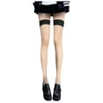 thumbnail image 1 of WEAIXIMIUNG Chaussettes Rayées Vertes et Blanches Bas Patchwork pour Dames Bas Longs Aguichant, 1 of 3