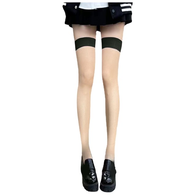 WEAIXIMIUNG Chaussettes Rayées Vertes et Blanches Bas Patchwork pour Dames Bas Longs Aguichant