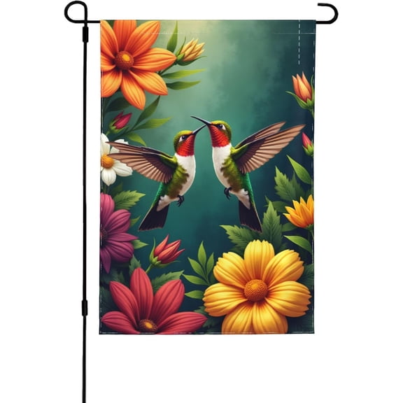 Double Sided Hummingbird Garden Flag, 12x18 Inch Floral Birds Spring Summer Outdoor Yard Flag, House Decor, Patio Banner, Seasonal Welcome Decorations