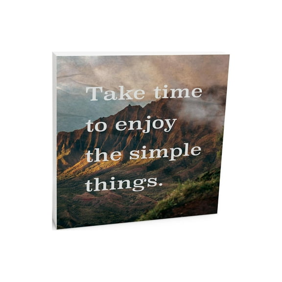 Enjoy Simple Things Misty Brown Mountain 10 x 10 Wood Tabletop Sign Plaque
