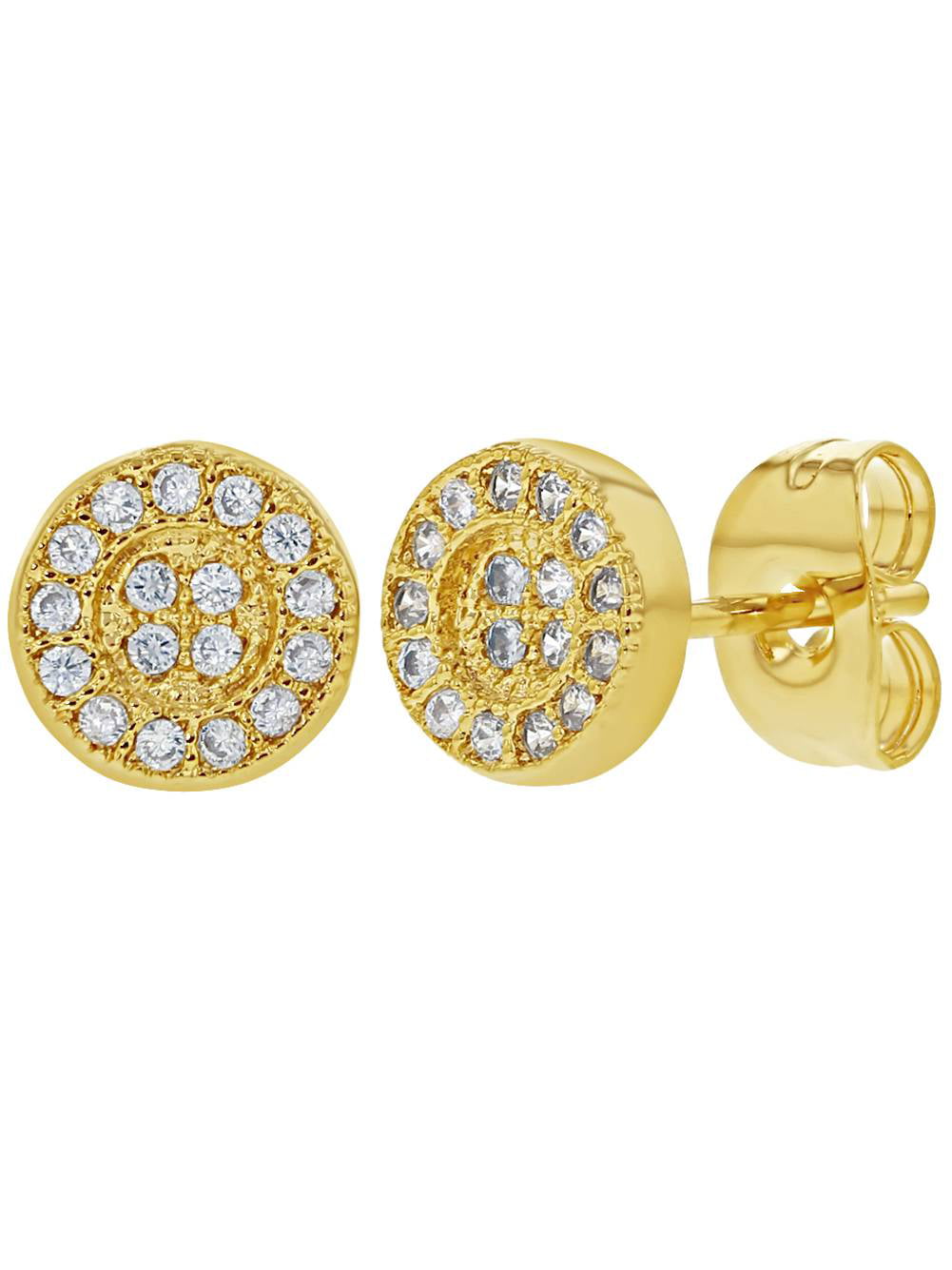 18k Gold Plated Half Hoop Micro Pave Clear Crystal Stud Womens Earrings 12mm 