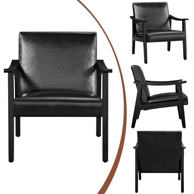 Alden Design Mid-Century Accent Chair, Black Faux Leather photo 4