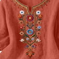 thumbnail image 7 of Favoffer Women's Washed Crinkle Linen Blend Shirt Boho Plus Size Embroidered Tunic 3/4 Sleeve V Neck Loose Peasant Top Elegant Summer Daily Travel Party Blouse, 7 of 7