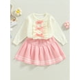 thumbnail image 2 of Faithtur 2PCS Filles Tout-Petits Automne Tenues, Manches Longues Noeud devant Tricot Tops + Ensemble de Jupe Plissée, 2 of 8