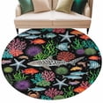 Coastal Nautical 7' Round Rug for Living Room Conversation Area,