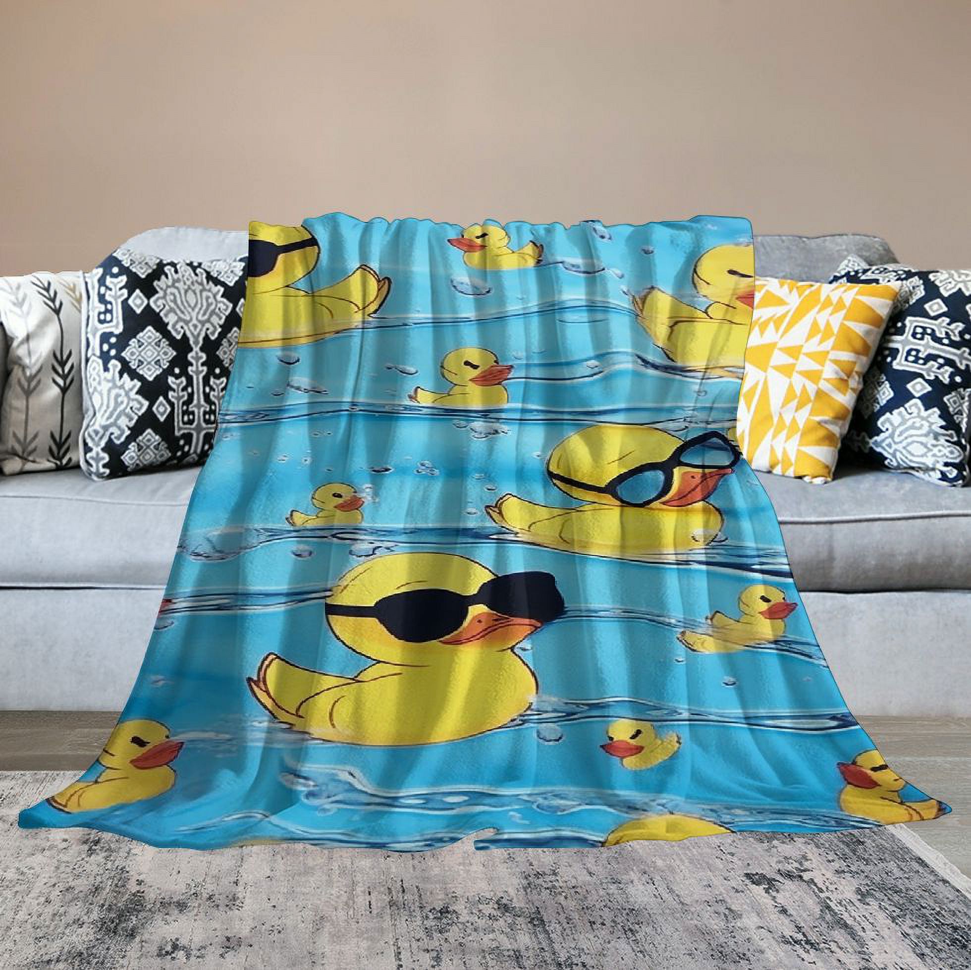 PRATYUS Duck Throw Blanket, Super-Soft Adorable Extra-Large Rubber Ducky Blanket for Boys, Girls, Kids, and Children, Ducky Print Security Blanket Warm and Cozy Throw for Bed Crib or Sofa