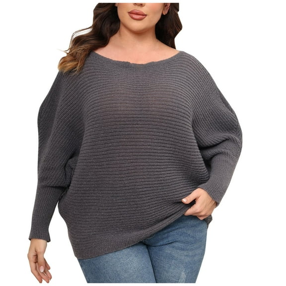 Htigea Oversized Sweaters for Women Batwing Sleeve Knitted Pullover Casual Loose Fit Sweater Ribbed Jumper Tops Gray S