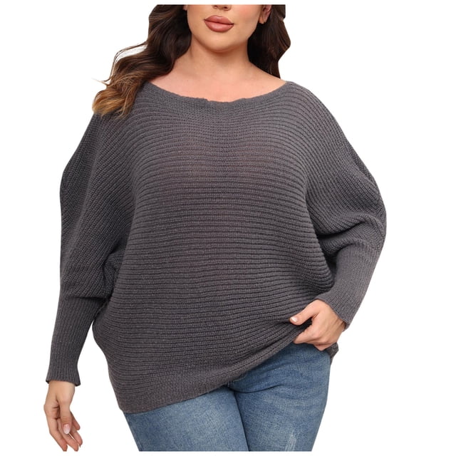 vdgthytj Tricot pour Femmes Manches Longues Col Rond Automne Hiver Grande Taille Chandail Ample Confortable