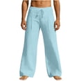 thumbnail image 2 of Yaoyar Men's Casual Linen Pants Elastic Waist Drawstring Yoga Beach Pants Lightweight Loose Fit Trousers with Pockets, 2 of 5