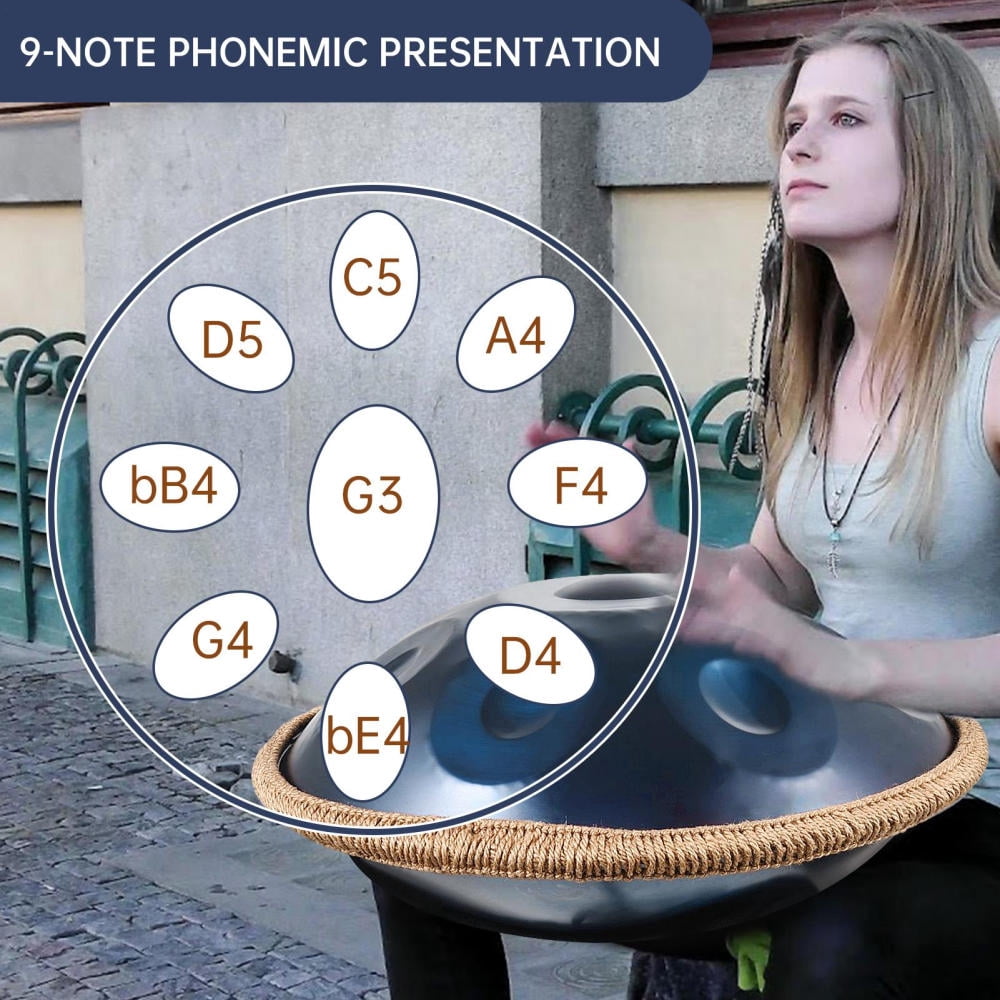Outdoor 9-Note G Minor Handpan Drum, 18 Inch Steel Hand Drum for Beginners, Yoga, Relaxation