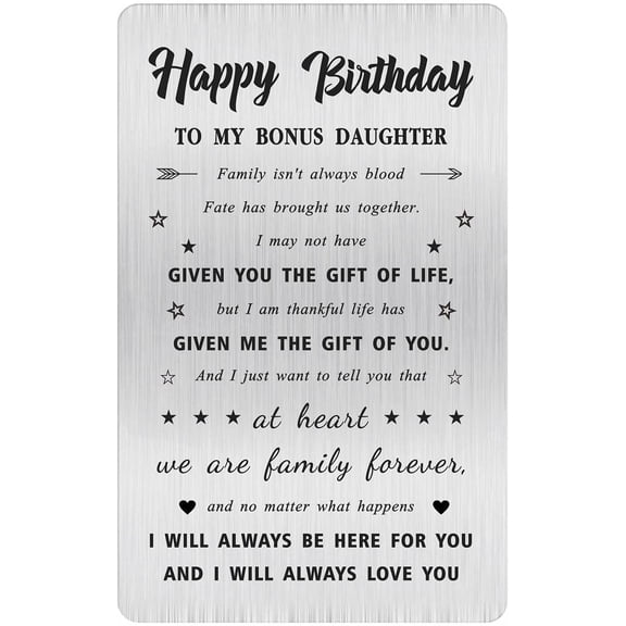 Stepdaughter Birthday Card, Happy Birthday Gifts to My Bonus Daughter, Stepdaughter Bday Engraved Wallet Card Inserts