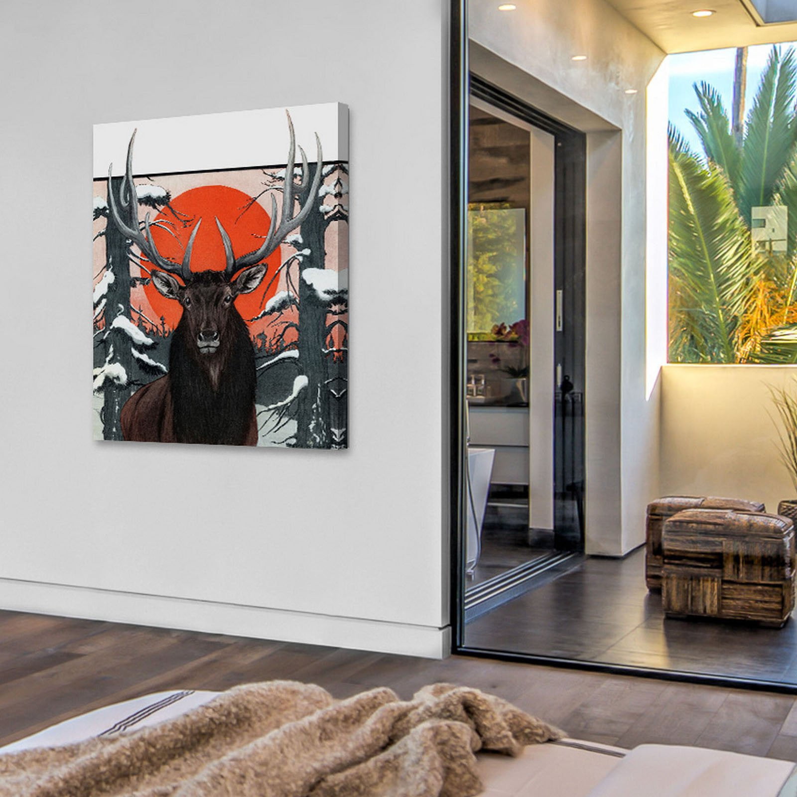 "Elk at Sunset" Painting Print on Wrapped Canvas